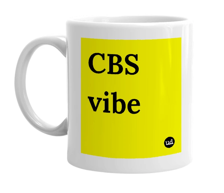 White mug with 'CBS vibe' in bold black letters