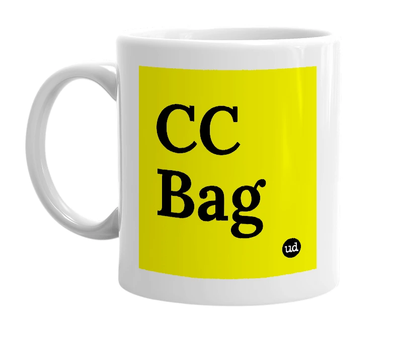 White mug with 'CC Bag' in bold black letters
