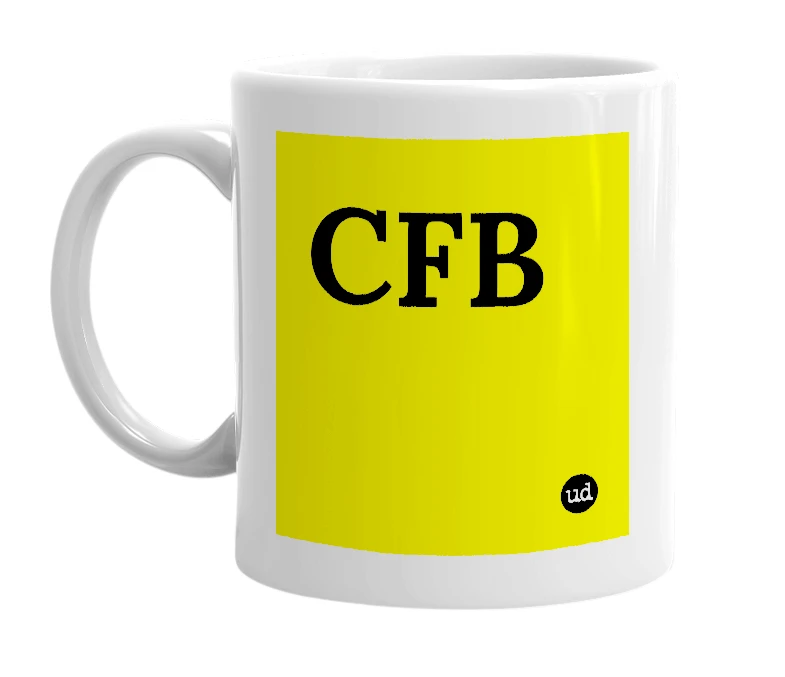 White mug with 'CFB' in bold black letters