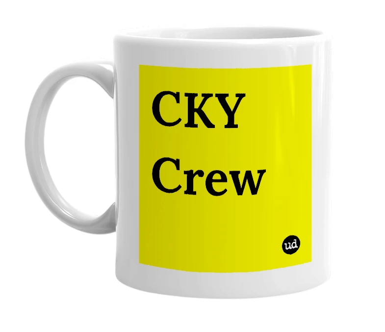 White mug with 'CKY Crew' in bold black letters