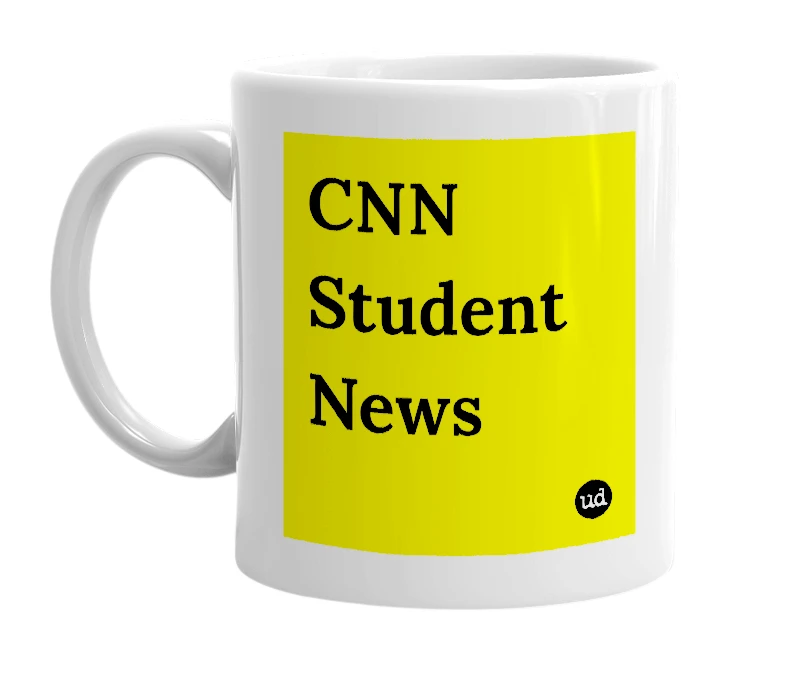 White mug with 'CNN Student News' in bold black letters