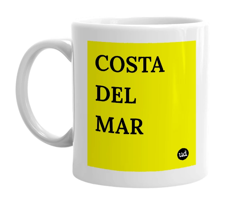 White mug with 'COSTA DEL MAR' in bold black letters