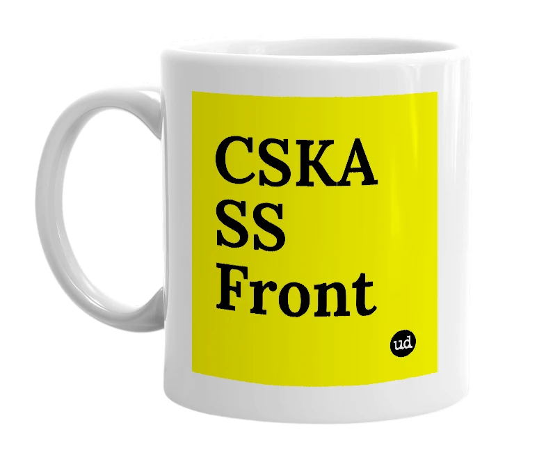 White mug with 'CSKA SS Front' in bold black letters