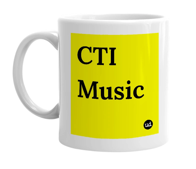 White mug with 'CTI Music' in bold black letters