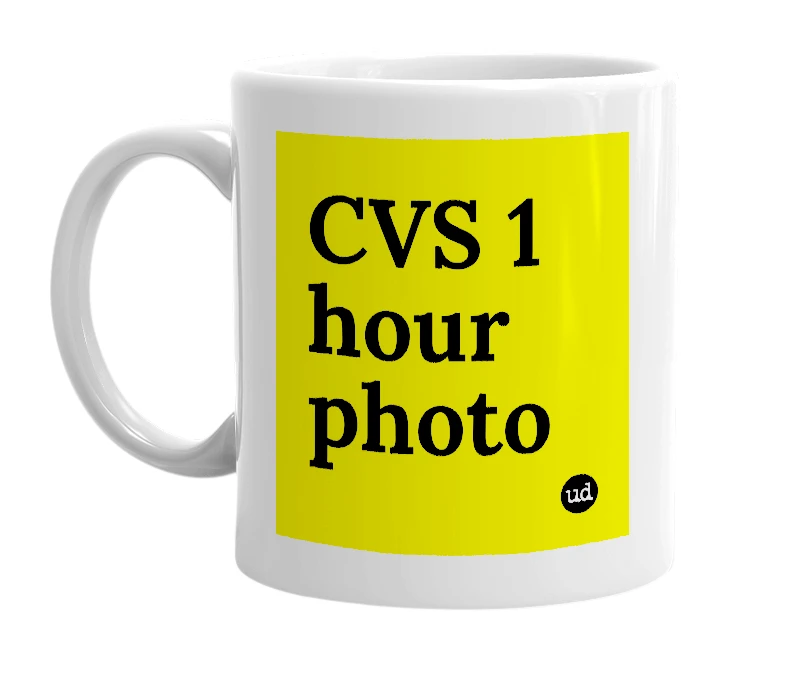 White mug with 'CVS 1 hour photo' in bold black letters