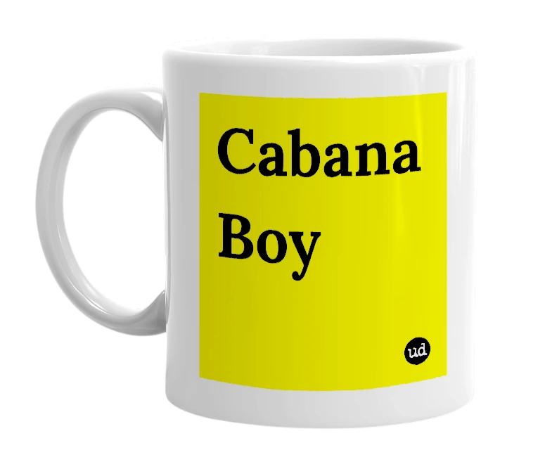 White mug with 'Cabana Boy' in bold black letters
