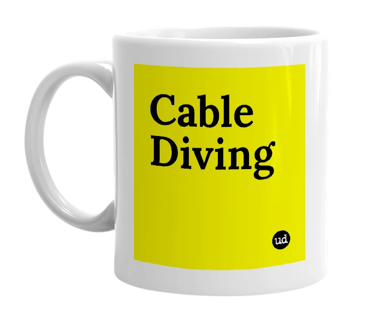 White mug with 'Cable Diving' in bold black letters
