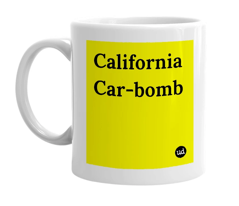 White mug with 'California Car-bomb' in bold black letters