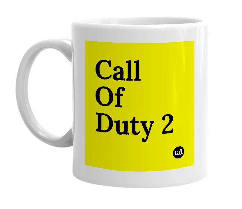 White mug with 'Call Of Duty 2' in bold black letters