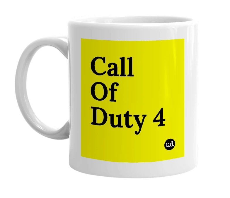 White mug with 'Call Of Duty 4' in bold black letters