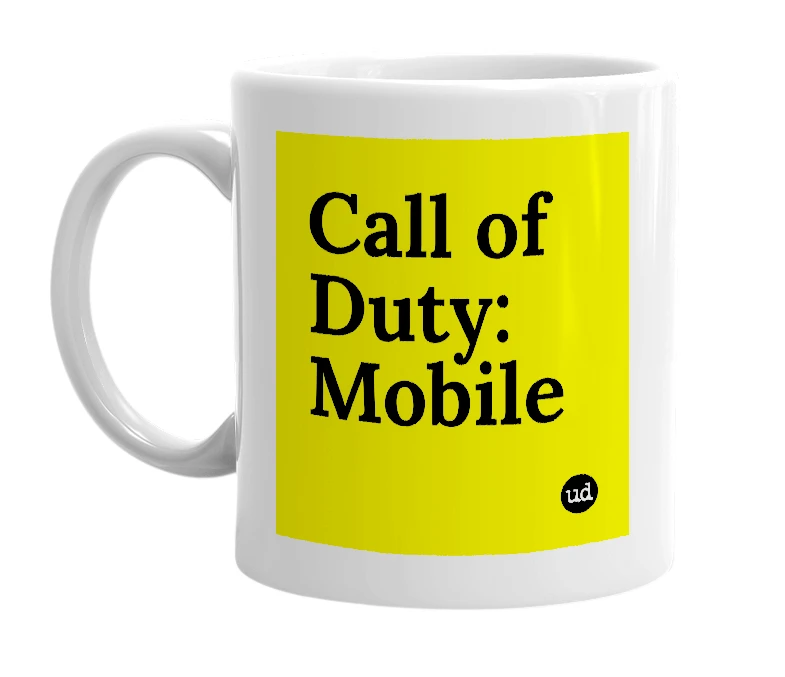 White mug with 'Call of Duty: Mobile' in bold black letters