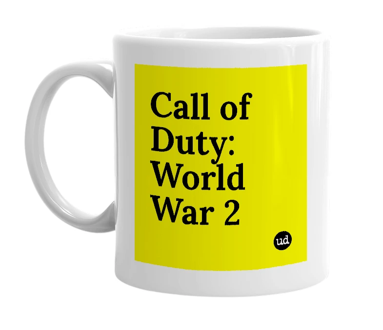 White mug with 'Call of Duty: World War 2' in bold black letters