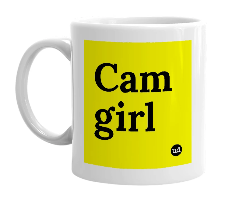 White mug with 'Cam girl' in bold black letters