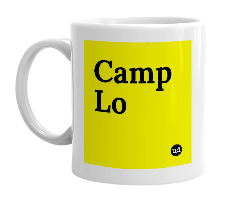 White mug with 'Camp Lo' in bold black letters