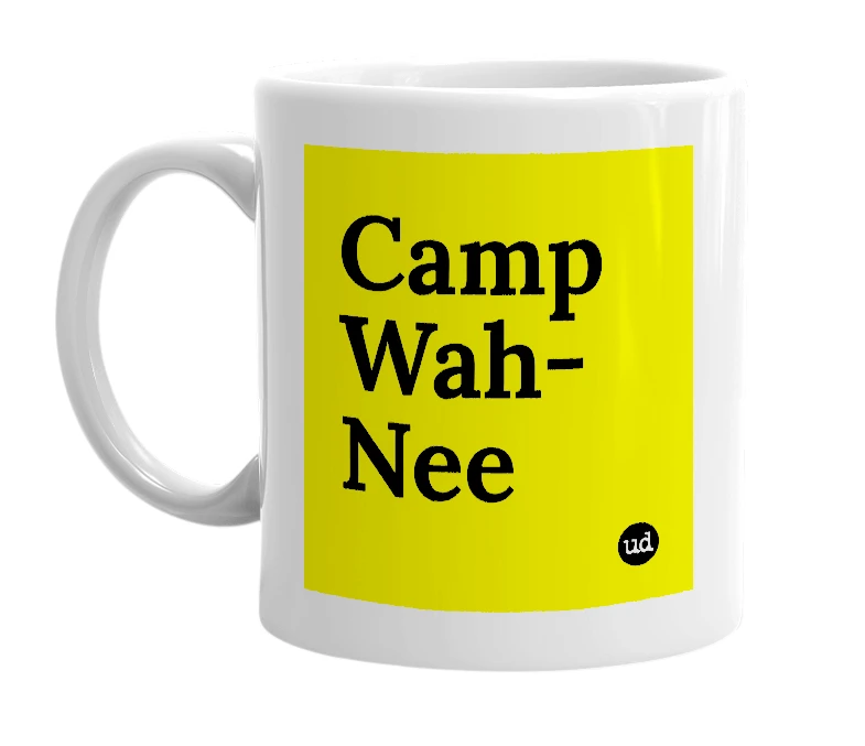 White mug with 'Camp Wah-Nee' in bold black letters