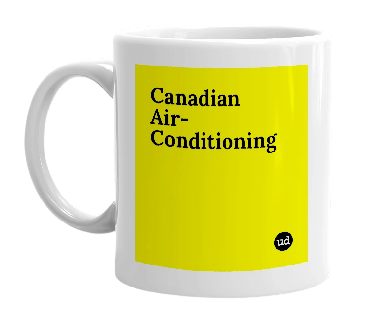 White mug with 'Canadian Air-Conditioning' in bold black letters