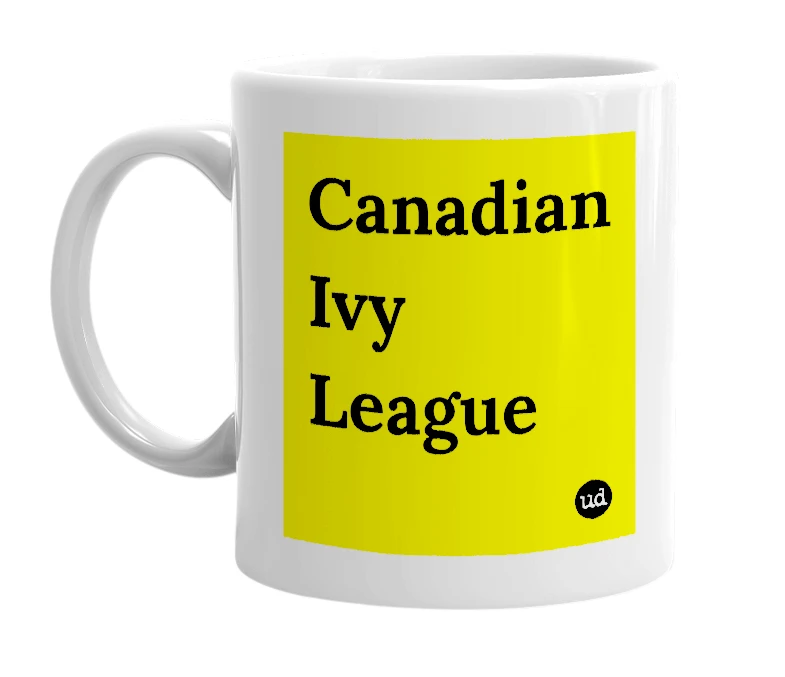White mug with 'Canadian Ivy League' in bold black letters