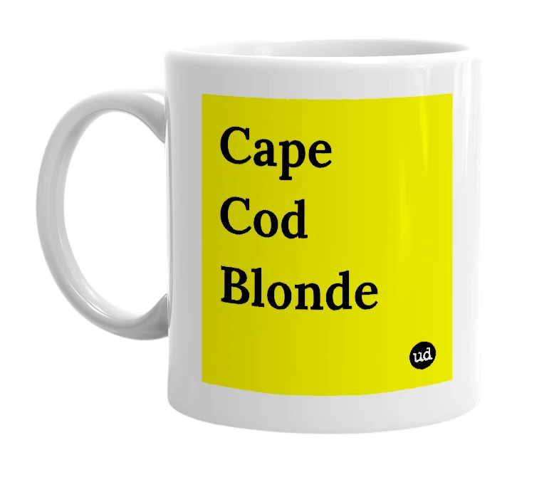 White mug with 'Cape Cod Blonde' in bold black letters
