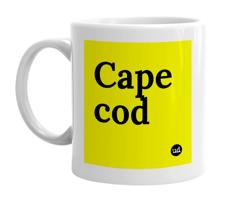 White mug with 'Cape cod' in bold black letters