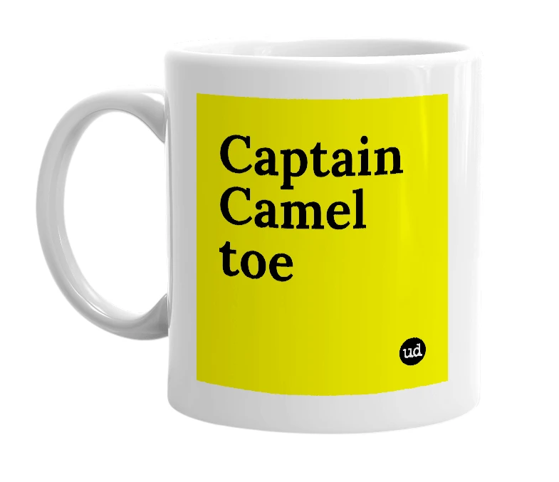 White mug with 'Captain Camel toe' in bold black letters
