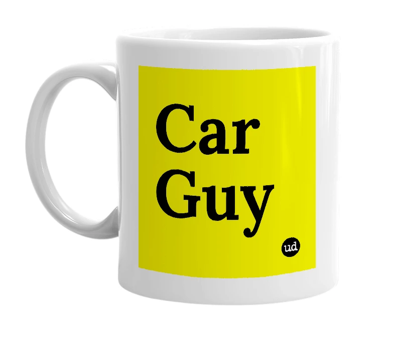 White mug with 'Car Guy' in bold black letters