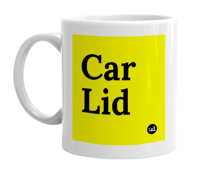 White mug with 'Car Lid' in bold black letters