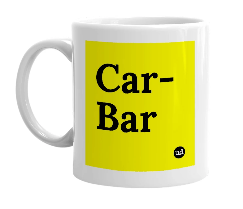 White mug with 'Car-Bar' in bold black letters