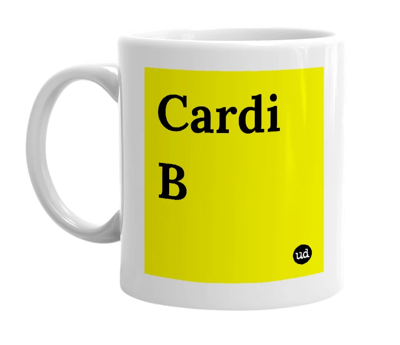 White mug with 'Cardi B' in bold black letters