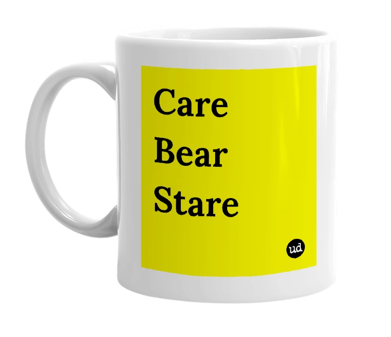 White mug with 'Care Bear Stare' in bold black letters