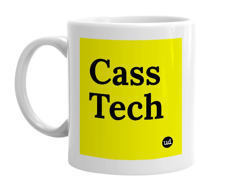 White mug with 'Cass Tech' in bold black letters