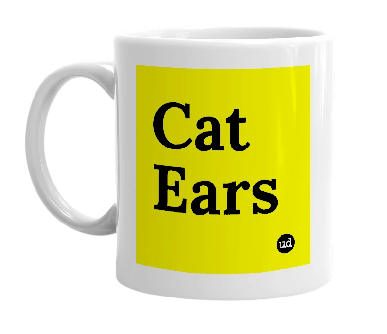 White mug with 'Cat Ears' in bold black letters