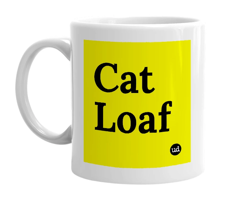 White mug with 'Cat Loaf' in bold black letters
