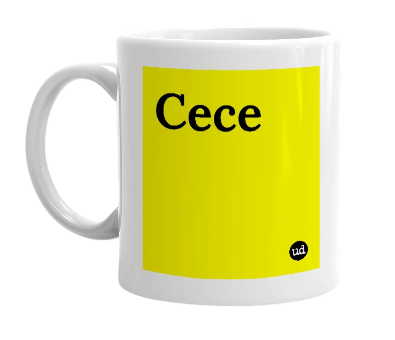 White mug with 'Cece' in bold black letters