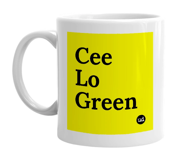 White mug with 'Cee Lo Green' in bold black letters