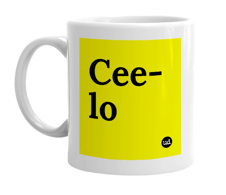 White mug with 'Cee-lo' in bold black letters