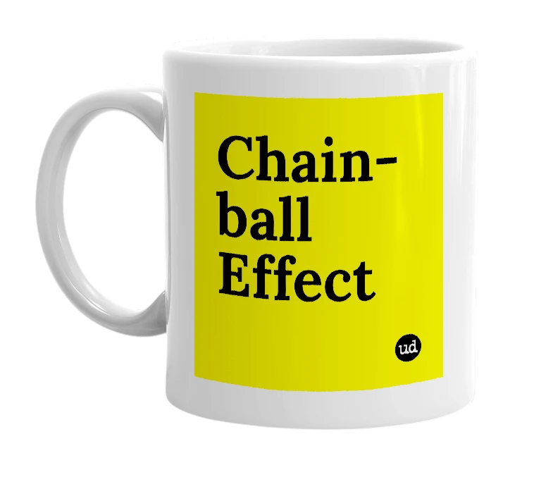 White mug with 'Chain-ball Effect' in bold black letters