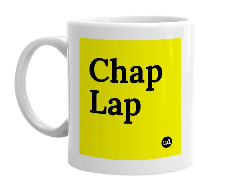 White mug with 'Chap Lap' in bold black letters