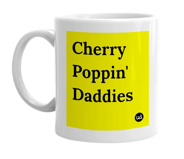 White mug with 'Cherry Poppin' Daddies' in bold black letters