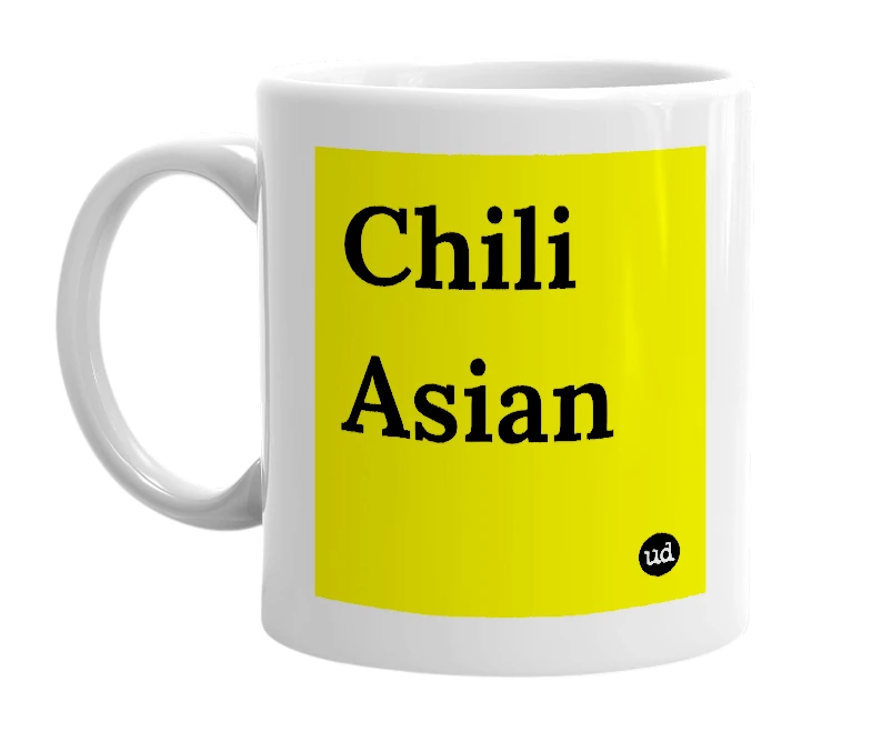 White mug with 'Chili Asian' in bold black letters