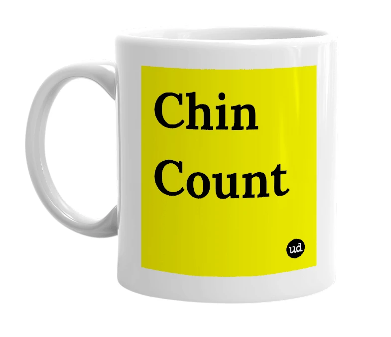 White mug with 'Chin Count' in bold black letters