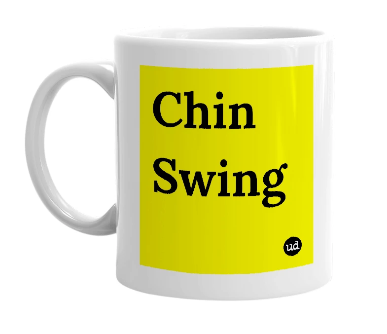 White mug with 'Chin Swing' in bold black letters