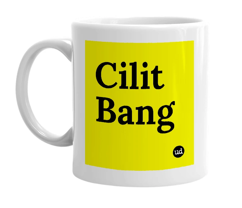 White mug with 'Cilit Bang' in bold black letters