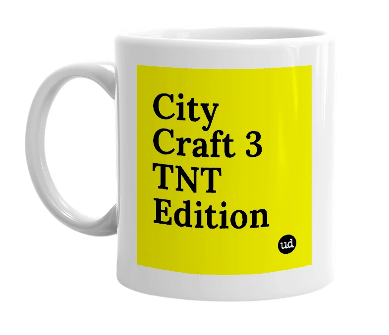 White mug with 'City Craft 3 TNT Edition' in bold black letters
