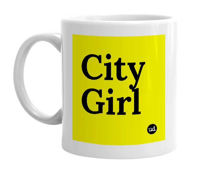 White mug with 'City Girl' in bold black letters