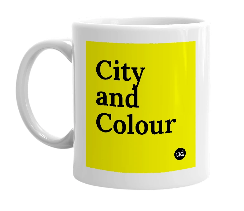 White mug with 'City and Colour' in bold black letters