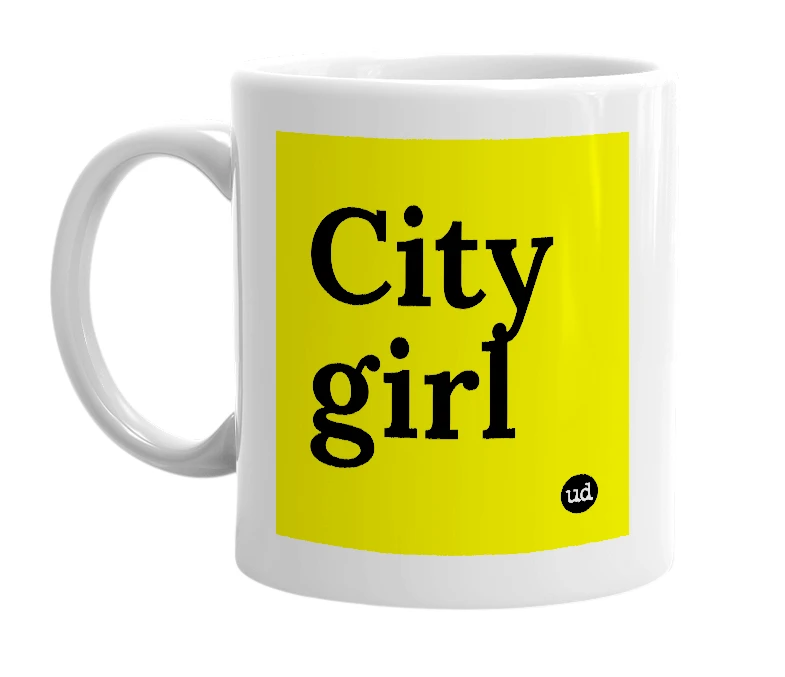 White mug with 'City girl' in bold black letters