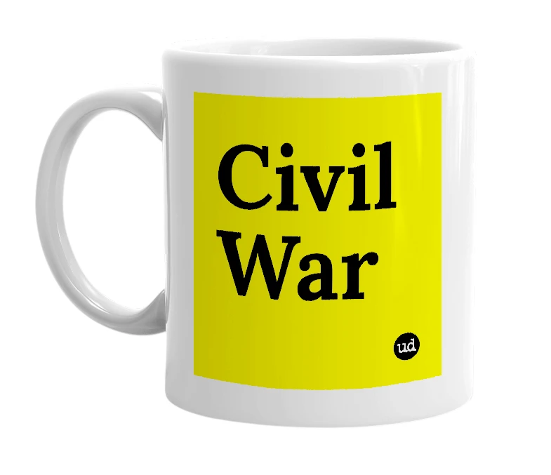 White mug with 'Civil War' in bold black letters