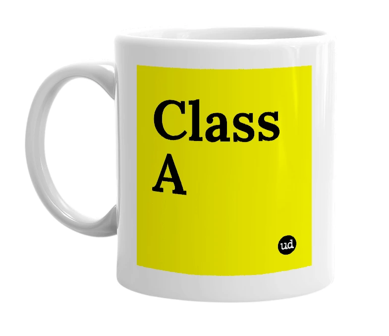 White mug with 'Class A' in bold black letters