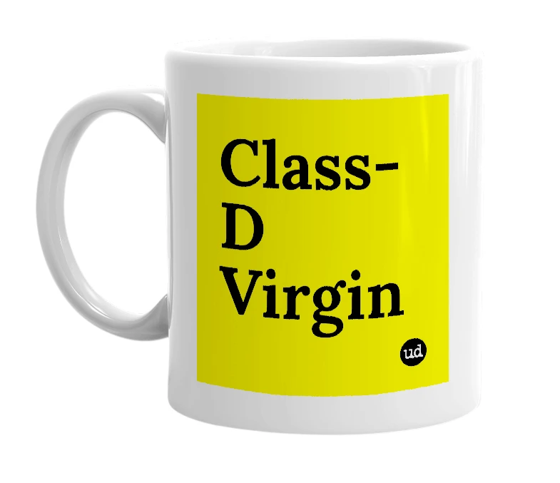 White mug with 'Class-D Virgin' in bold black letters