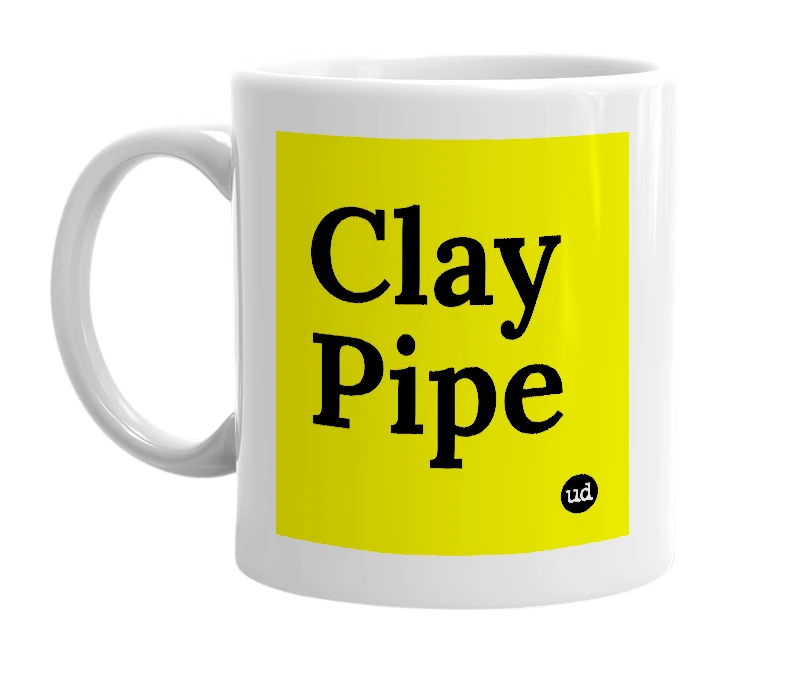 White mug with 'Clay Pipe' in bold black letters